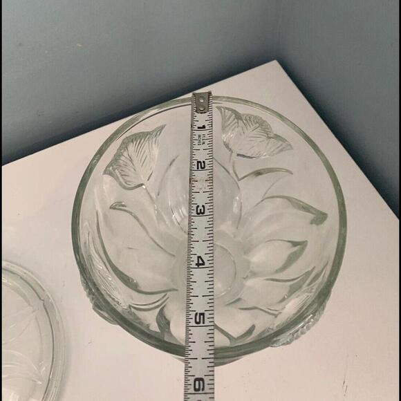 Embossed Tulip Candy Biscuit Dish w/ Lid 8” Tall Leaves Glass Flowers Floral - Picture 5 of 15